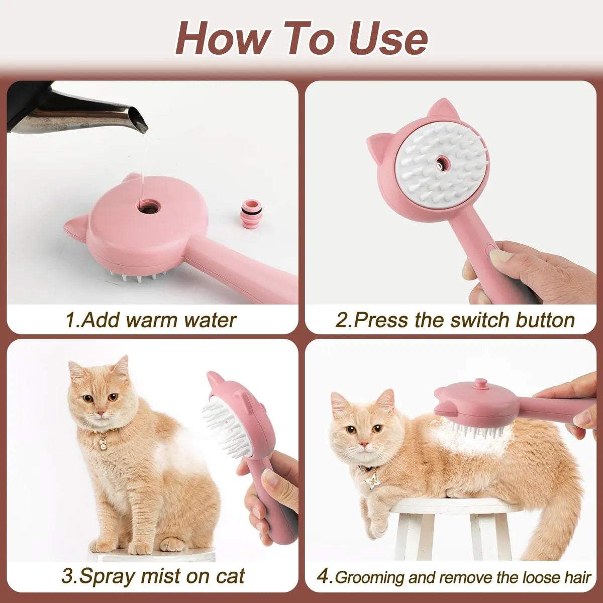 Cepillo a Vapor para Mascotas – Limpieza y Brillo al Instante